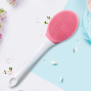 

Hot Silicone Bath Brush Rubbing Towel Yellow Background with Florals Long Handle Brush Electric Bath Brush Massage Artifact
