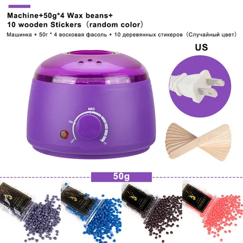 electric Mini Wax-melt Heater Machine 4 Bags Wax Bean 10 Wood Stickers Hair Removal Machine Waxing Kit Calentador de cera