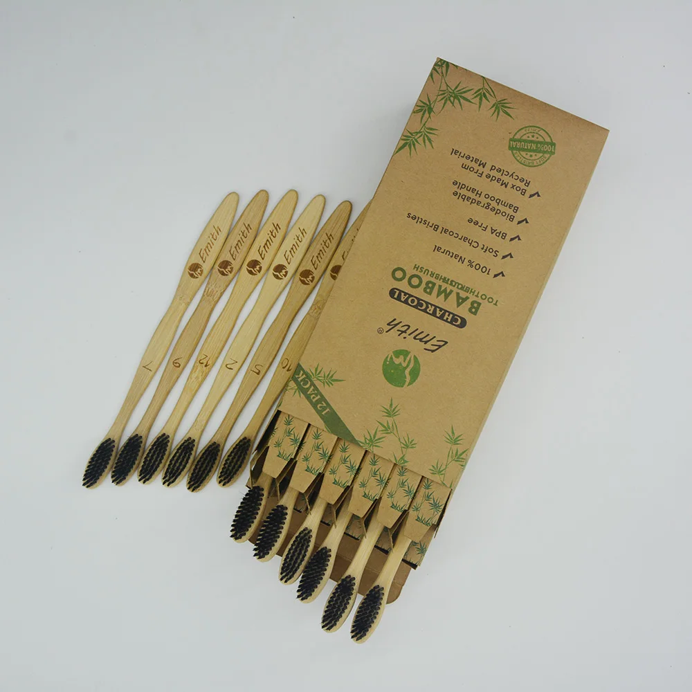 

12pcs in1BOX 100 % natural environmental friendly bamboo charcoal toothbrush