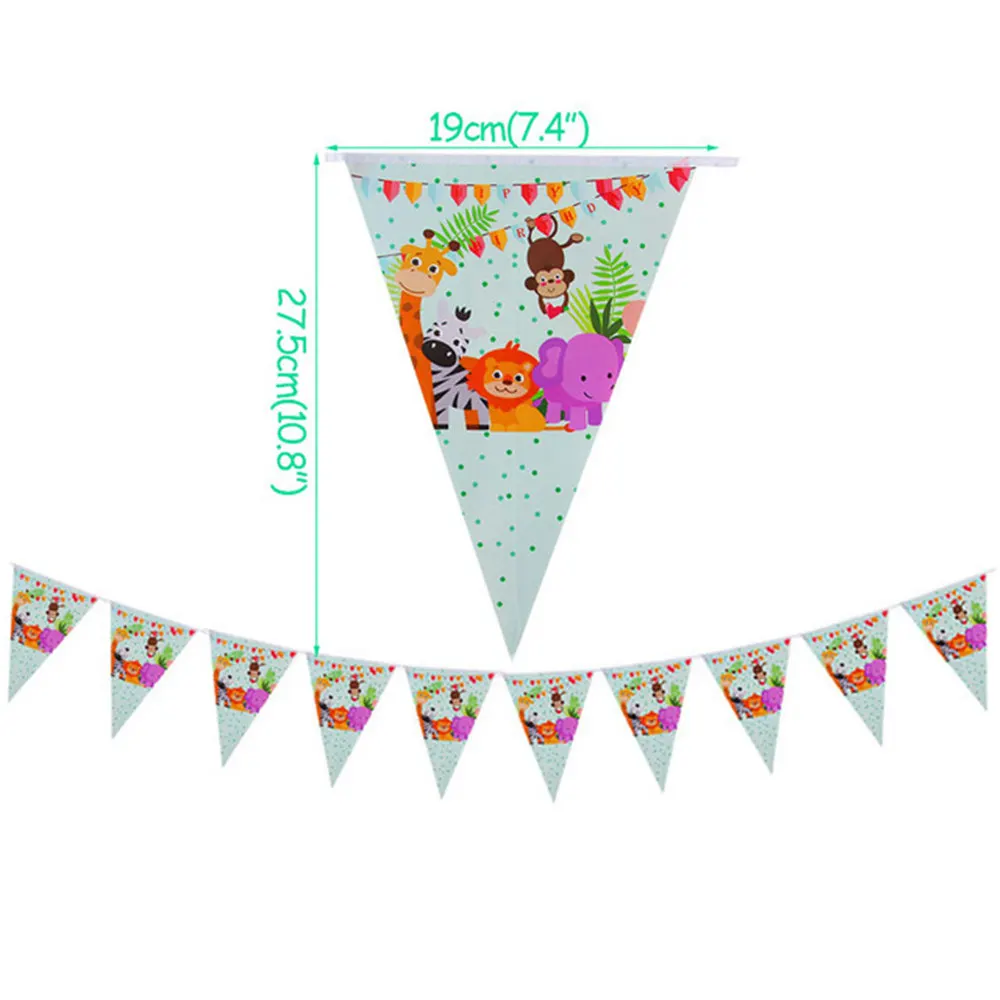 Jungle Zoo вечерние Вымпел мультфильм животных печати Бантинг Вечерние наряды дети Тема дня рождения вечерние