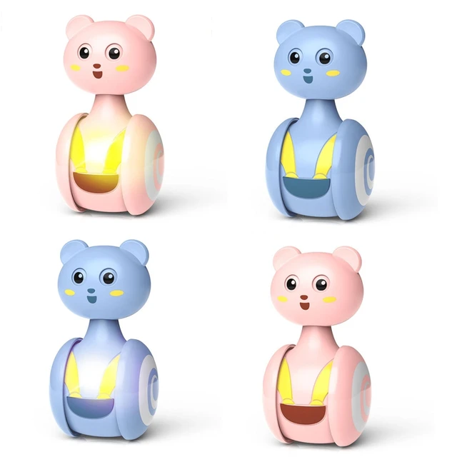 3-in-1 Sliding Tumbler Toy Baby Rattle Montessori Bath Toy w/ Built-in Ring Bear Roly-poly Early Learning Christmas Gift 1