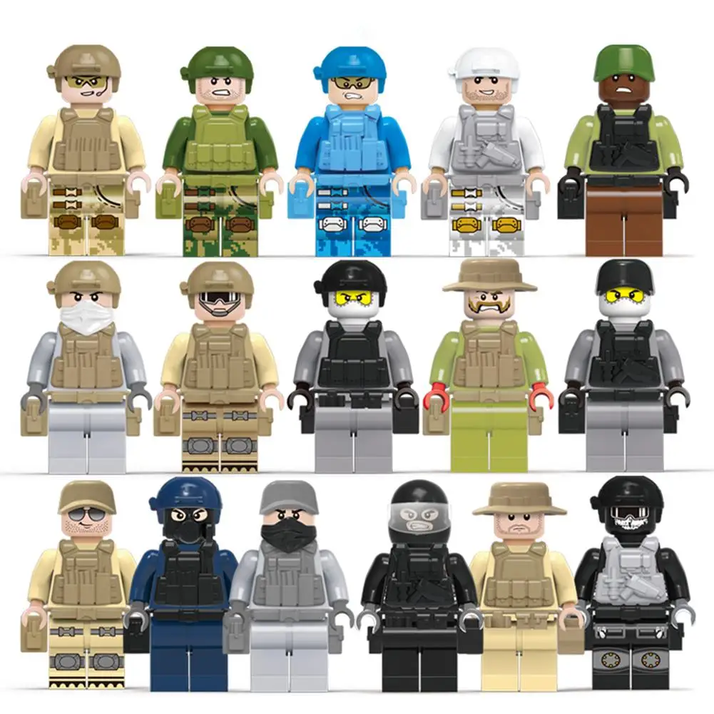 

16 Types Military Army Soldiers Building Block Educational Assembled Legoings Military Armed SWAT Bricks Toys For Children