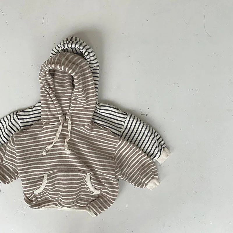 Kids sweatshirt Autumn Baby Striped Hooded Sweatshirt Long Sleeve Kids Hoodie For Boys And Girls Loose Casual Hooded Tops 9M-3T