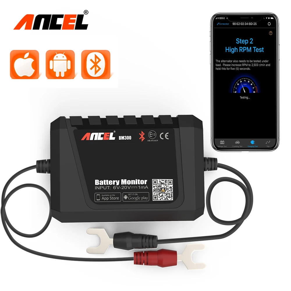 Car Battery Checker ANCEL BM300 12V Battery Tester Bluetooth Cranking System Charging Voltage Test For Android