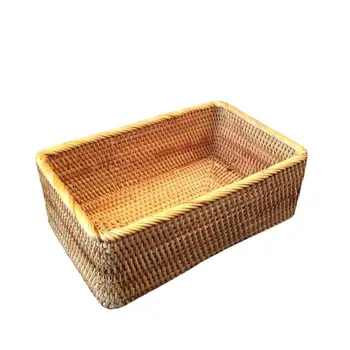 

Rattan Woven Storage Basket Hand-woven Storage Basket Square Storage Box Desktop Sundry Storage Baskets for Home Hotel Office