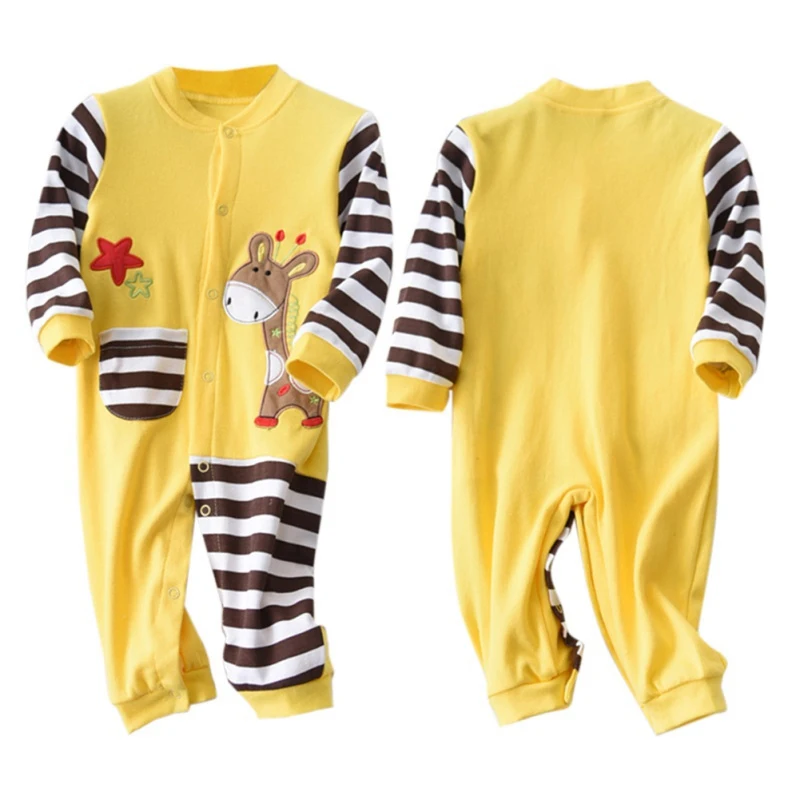 

Spring Autumn Casual Jumpsuits Baby Striped Cartoon Printing Long Sleeve Rompers Kids Clothes