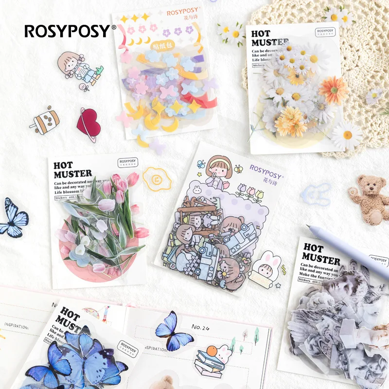 Mengtai 40pcs Cute Travel rabbit Decorative Stickers Scrapbooking diy Label Diary Stationery Album Flower ribbon Journal Planner |