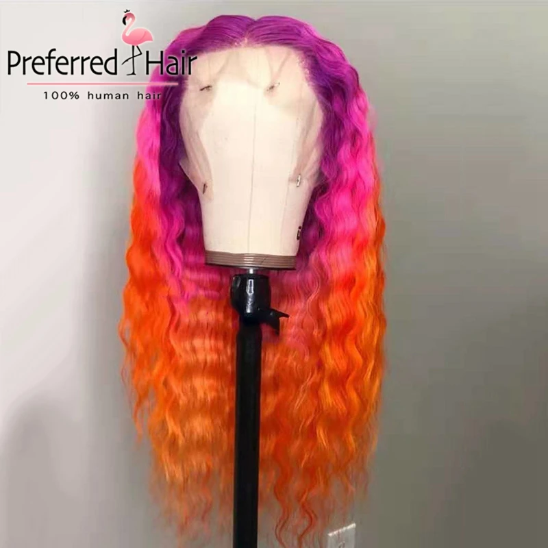 Preferred13x4 Remy Омбре кружевной передний парик предварительно выщипанный желтый волнистый парик бразильские кружевные передние человеческие волосы парики для черных женщин - Цвет: ombre