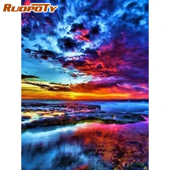 

RUOPOTY Dusk And Sunset Landscape Oil Digtal Painting By Numbers For Kids & Adults On Canvas Modern Wall Picture Living Room