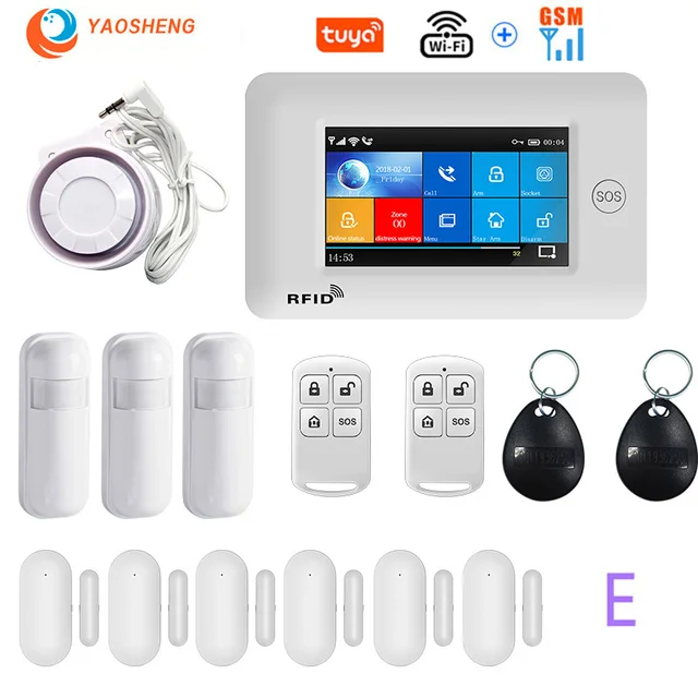 4.3 Inch Touch Panel WIFI GSM Wireless Burglar Home Security Alarm System TUYA Smart life APP Control Compatible With Alexa E