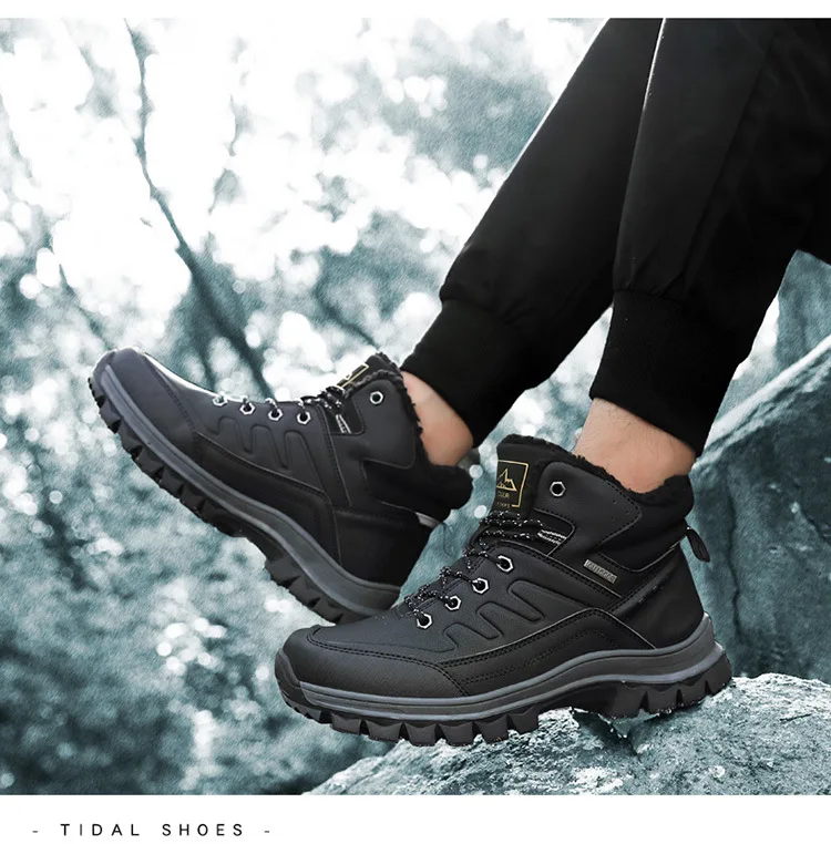 Мужские ботинки уличная зимняя обувь мужские Нескользящие кожаные ботинки на шнуровке Теплая мужская обувь для альпинизма и пешего туризма