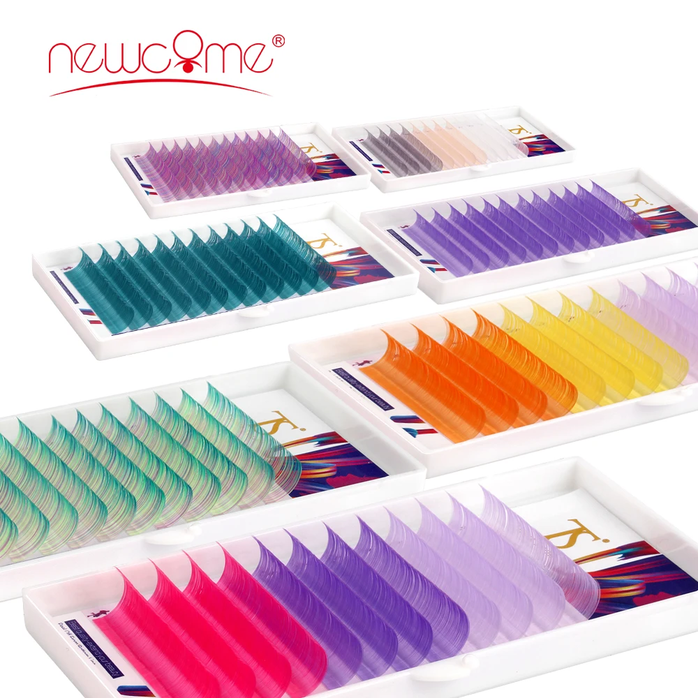 NEWCOME 12 Lines Ombre Multi Colorful Eyelash Extension Soft Natural Beauty Silk Eye Lashes False Mink Makeup Graft Cilios
