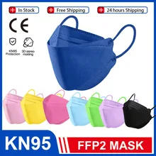 Fish KN95 – masque de protection facial, FFP2, FFP3, filtre anti-poussière, réutilisable, noir, pour adultes