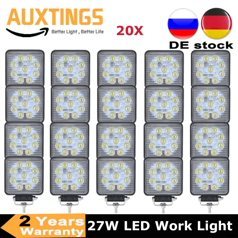 20PCS 4inch 27W LED Work Light Bar 12V 24V 4X4 Car Trucks ATV 4WD Tractor Baot SUV Pickup Led Offroad Lamp