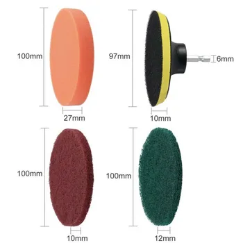 

14 IN 1 Electric Drill Cleaning Brush+Sponge Kit For Car Washing Polishing Tools 4 Inch Red Scouring Pad For Cleaning Around