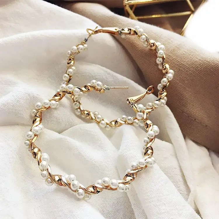 

Minimalist Pearl Big Round Circle Hoop Drop Dangle Earrings For Women Bohemian Punk Gold Color Brincos Party Fashion Jewelry