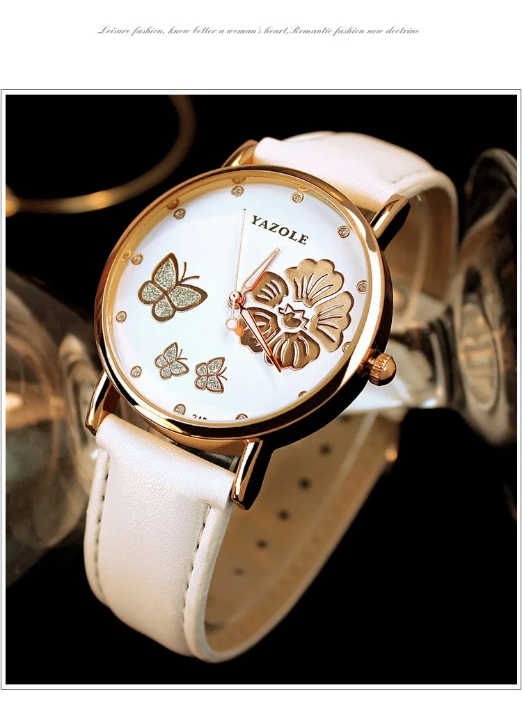 YAZOLE Топ бренд модные женские часы Бабочка розовое золото Роскошные Стразы кварцевые часы Hour Montre Femme Reloj Mujer
