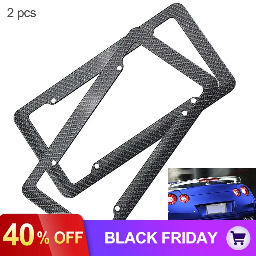 2pcs Universal Waterproof Car License Plate Frame Holder Box with Carbon Fiber Style and Plastic Materia for Cars