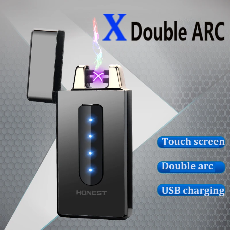 Luxury Double Arc Electric Cigarette Lighter USB Electronic Lighter Plasma Turbo Lighters Slide Touch Ignition Gadgets for Men