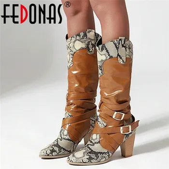 

FEDONAS Winter Brand Female Big Size Animal Prints Riding Long Boots Sexy Leather Women Knee High Boots Night Club Shoes Woman