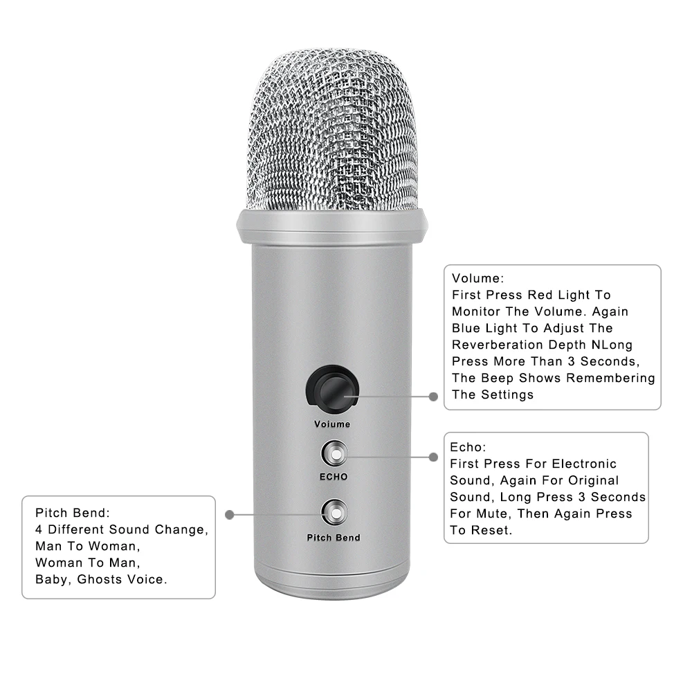 USB ПК конденсаторный микрофон регулировка громкости изгиб студийный кардиоидный