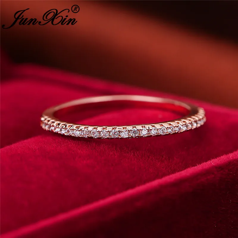 Stackable Single Row Thin Rings For Women 925 Silver Rose Gold Round Zircon Green Red Stone Wedding Stacking Ring Daily Jewelry