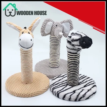 

Cat Scratching Toy Tree Post Animal Shaped Sisal Solid Wood DIY Cat Climbing FrameAccessories Kitten Toy Tower Scratcher Post
