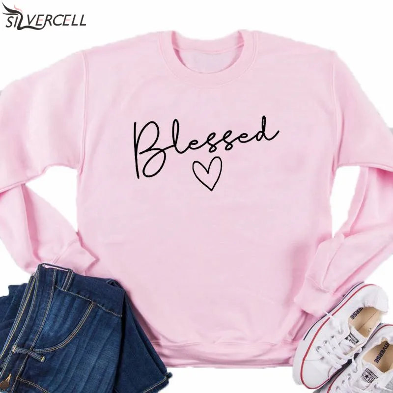  Tops Women's Sweatshirt Autumn Long Sleeve Pullover O-neck Blessed Letter Casual Loose Plus Size Sw