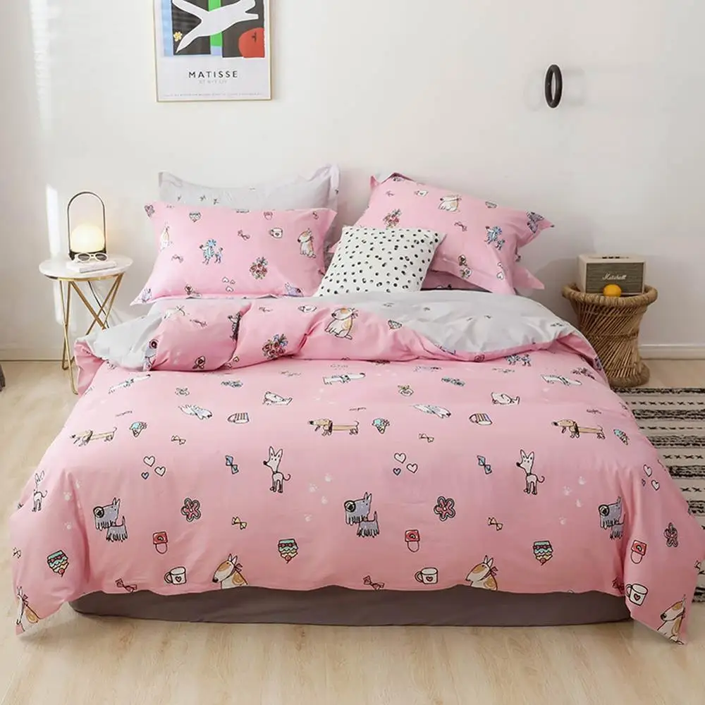 

2019 Bull Terrier Dogs Pink Duvet Cover Set High Count Cotton Bedlinens Twin Queen King Flat Sheet Fitted Sheet Bedding