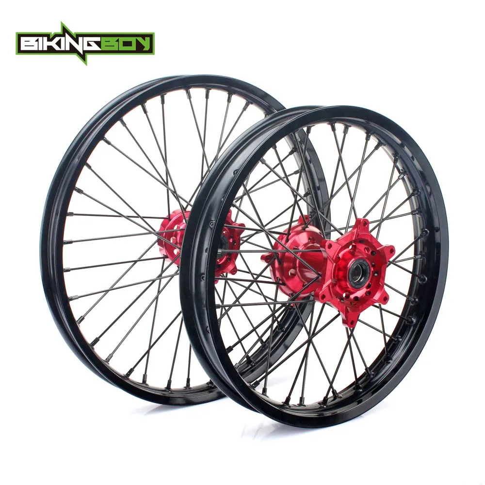 21 18 Black Red BIKINGBOY 2" /19"/1" передние задние колеса диски ступицы для Honda CRF 250 R 2004-2013 CRF 450 R 2002-2012 CR 125 250 R 2002-2013 - Цвет: 21 18 Black Red