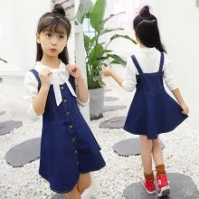 

Girls Denim Skirt Set Spring And Autumn 2019 New Style Korean-style Strapped Dress Shirt Two-Piece Set Childrenswear
