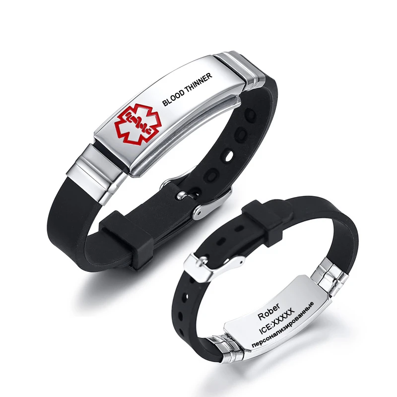 

Personalized Silicone Medical Alert ID Bracelet For Men Women Children Kids Adjustable Autism Diabetic Jewelry