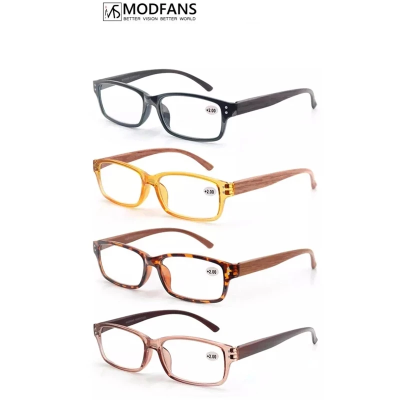

MODFANS Wood Look Style Reading Glasses Spring Hinge Square Frame Readers Eyeglasses Magnification for Men Women with Diopter