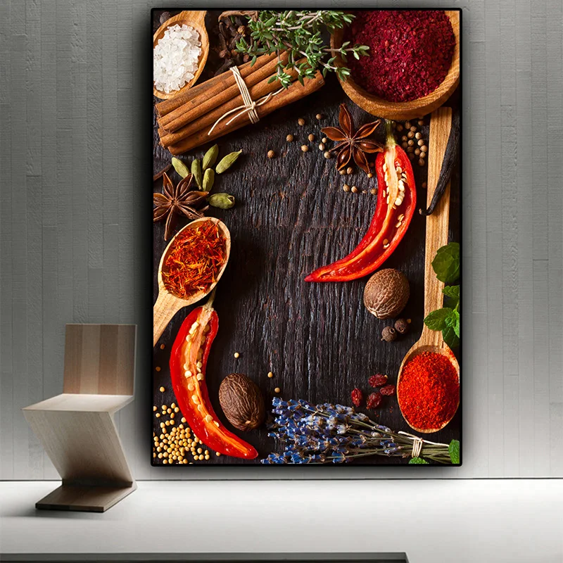 Spices Wooden Spoons Kitchen CANVAS WALL ART Picture Print