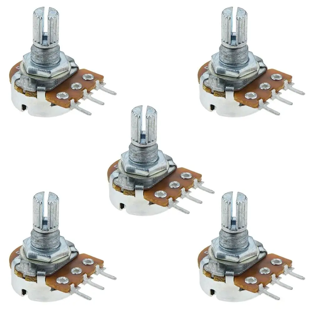 5Pcs 20mm Handle Single Turn Potentiometer Rotary Resistor 20K Ohm Linear Adjustment Single Linear Rotary Potentiometer single turn carbon film potentiometer rv24yn20s b303 30k adjustable resistor