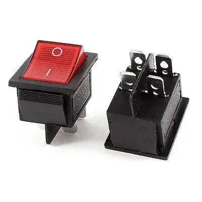 

2 Pcs AC 250V 16A AC 125V 20A ON/OFF 4 Pin DPST Red Button Boat Rocker Switch