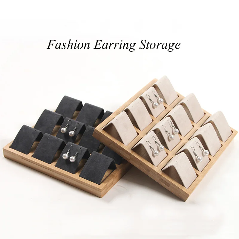 Luxury Bamboo Wood Earrings Display Tray 4 Sizes To Choose For Woman Earrings Display Stand Jewelry Display Tray