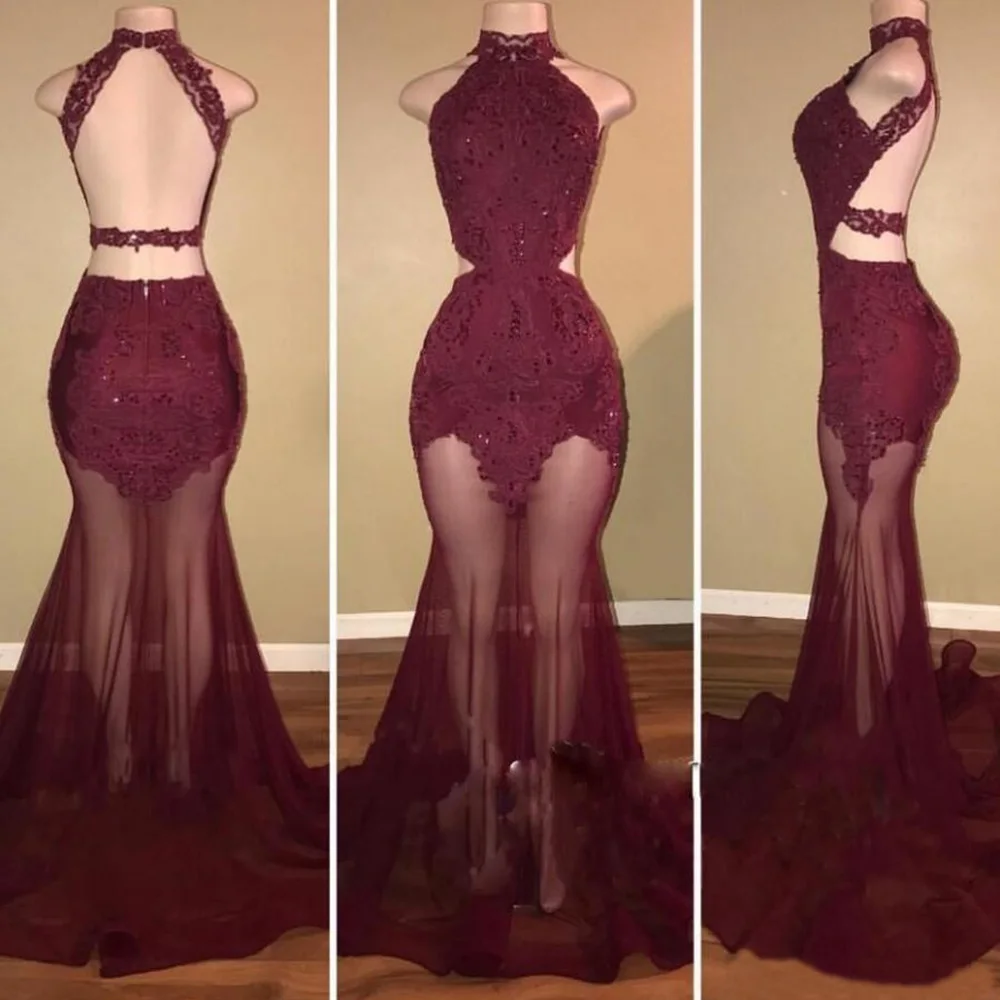 

Вечерние платья, бальное платье для выпускного вечера, женское нарядное кружевное платье с аппликацией, черное Тюлевое платье без рукавов с высоким воротником и открытой спиной