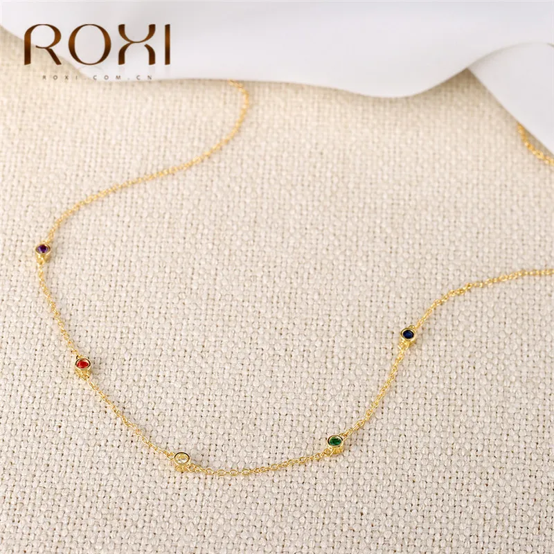 Женское колье чокер ROXI из стерлингового серебра 925 пробы с радужными кристаллами