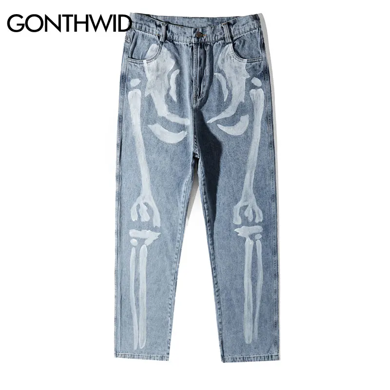 GONTHWID Ossa Del Cranio Dei Jeans di Stampa Hip Hop casual Sciolto  Pantaloni In Denim Streetwear Uomini di Moda Pantaloni A Vita Bassa Punk  Rock Pantaloni Pantaloni Maschili|Jeans| - AliExpress