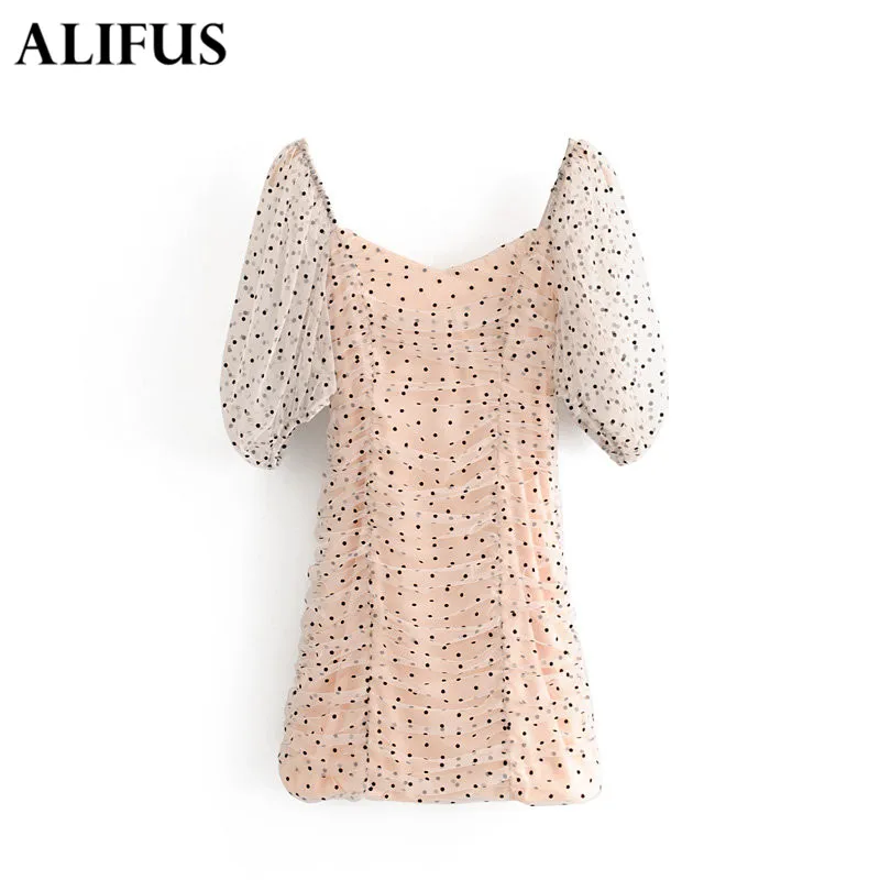 Мода Za женское сексуальное платье с цветочным принтом в горошек Плиссированное