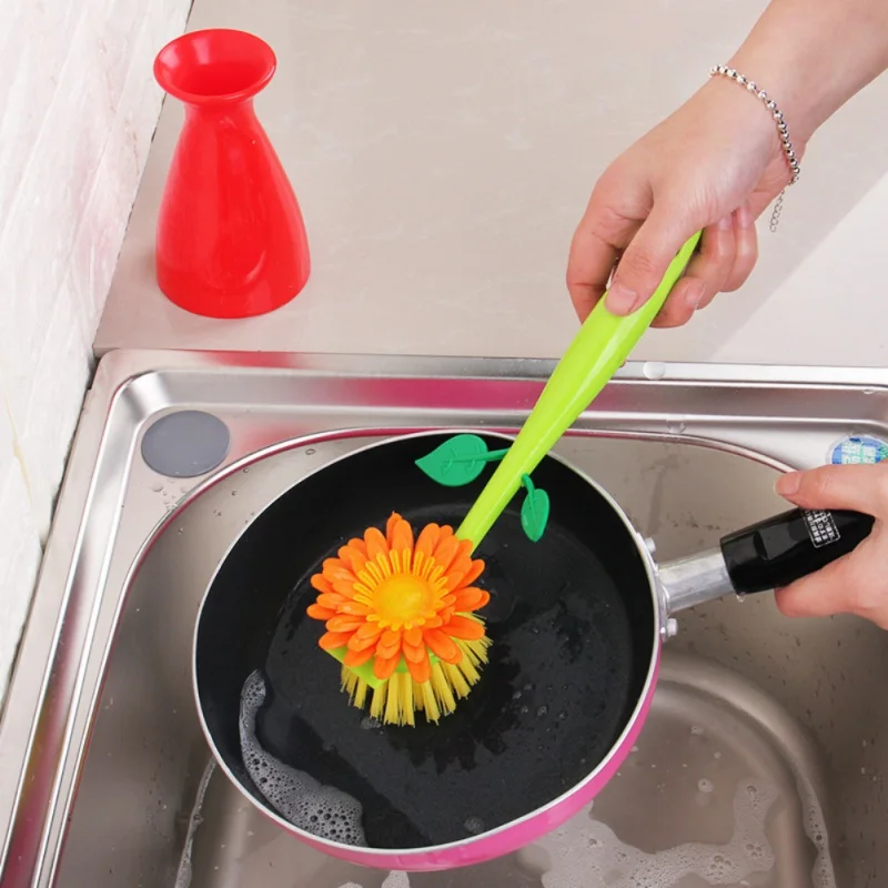 Щетка для чистки подсолнуха, длинная посуда для мытья, многофункциональный горшок, ручка для чистки, кухонные принадлежности, щетка для раковины