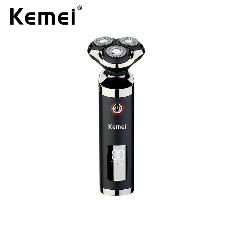 Kemei, USB перезаряжаемая бритва, бритва для бороды, моющаяся, тройное лезвие, 3D плавающие электрические бритвы, ЖК-дисплей, для мужчин, триммер для бороды