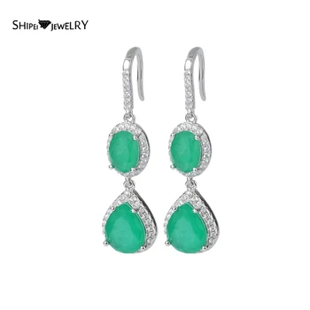 

Shipei 925 Sterling Silver Vintage Emerald Gemstone Drop Dangle Earrings For Women Wedding Engagement Fine Jewelry Wholesale