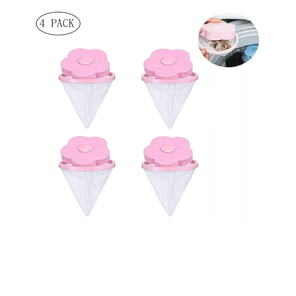 4Pcs Pink 4 плавающий ПК Pet мех Catcher многоразовый прибор для удаления волос для стиральной машины мешок - Цвет: 4Pcs Pink