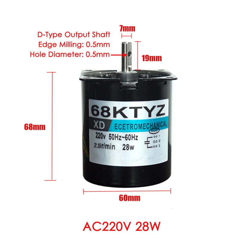 1 шт. 68Ktyz мини мотор редуктор Ac 220V 28W 2.5R/Min большой крутящий момент с постоянной