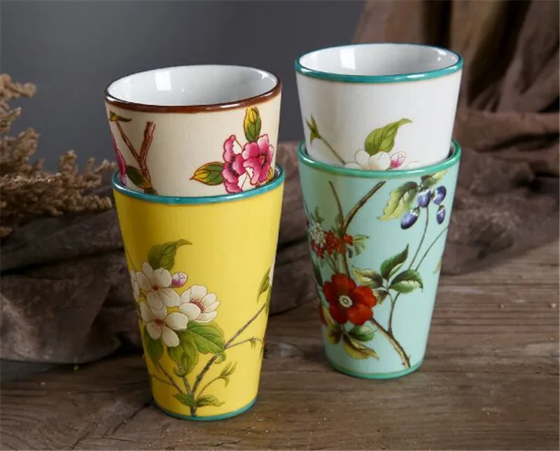 Bathroom Gargle Cups Chinese Ceramic Materials Flower and Bird Couple Toothbrush Cup Pastoral Style Wedding Gift Free Shipping