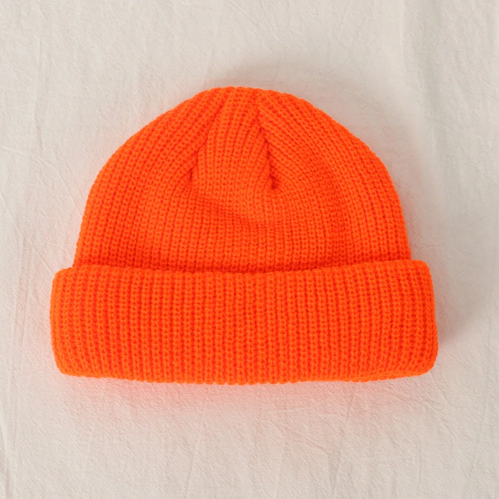 Шапки без полей, шапка в стиле хип-хоп, шапка с черепом, уличная вязаная шапка для женщин и мужчин, акрил, унисекс, повседневная однотонная шапка с тыквой, переносная шапка с дыней, зимняя - Цвет: Оранжевый