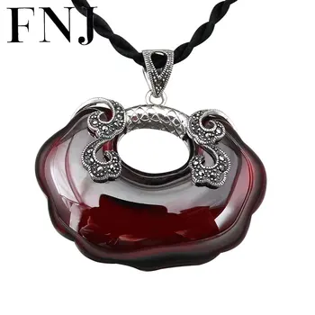 

FNJ 925 Silver Heart Lock Pendant for Jewelry Making Original Pure S925 Sterling Silver Pendants Women Garnet Red MARCASITE