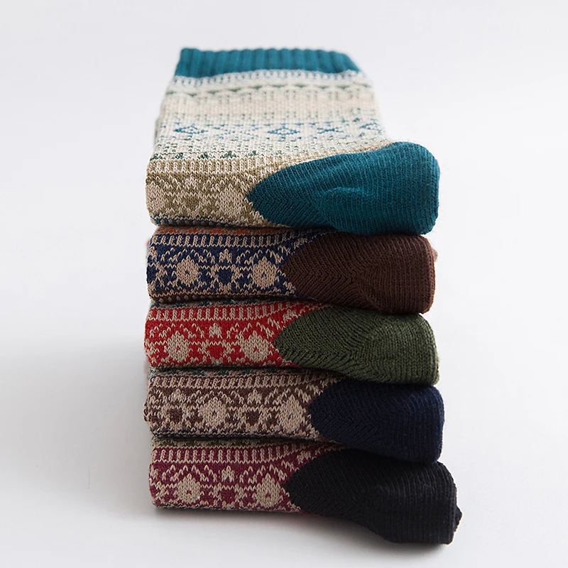 5 Pairs Winter Men's Socks Thicken Sheep's Wool Warm Men Retro Style Colorful Fashion Man For Snow Boots | Мужская одежда